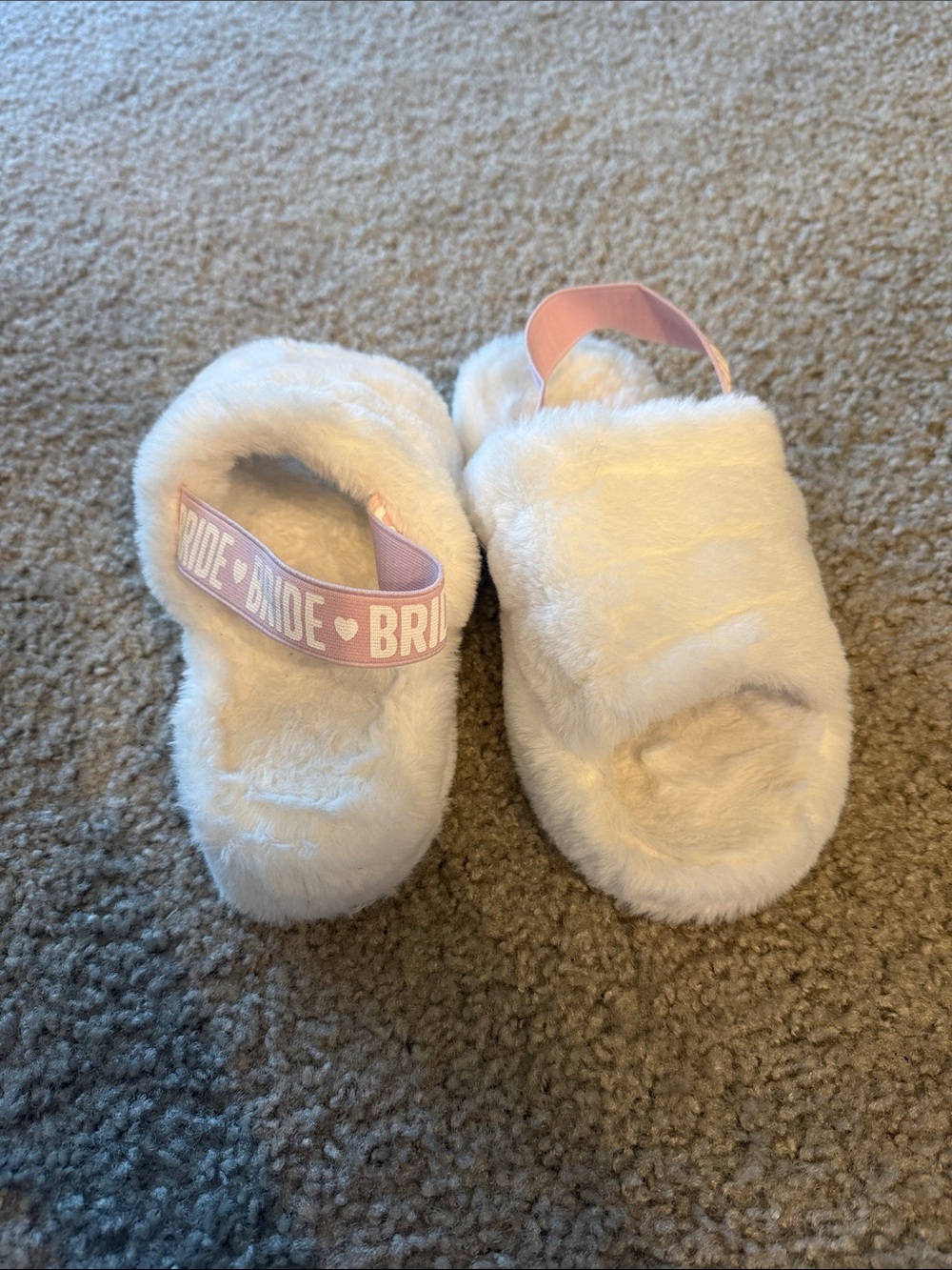 Plush Faux Fur Bride Slippers in White